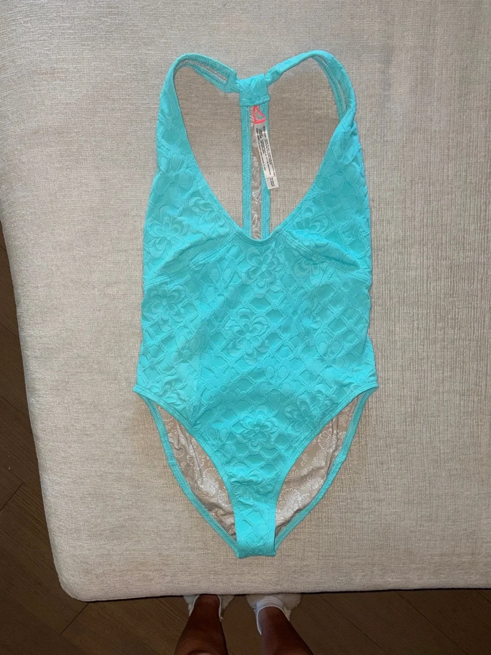 Free People Free-est Rue One Piece Swimsuit High Cut Halter Aqua Blue Medium NEW